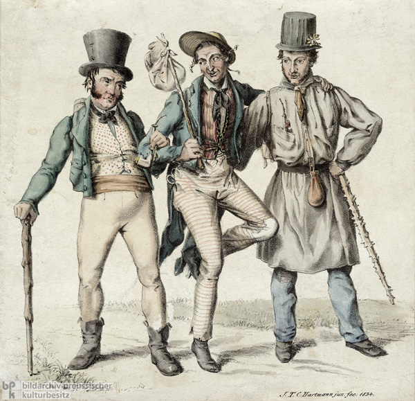 Johann Nepomuk Nestroy (links) in seinem Stück <i>Der böse Geist Lumpacivagabundus oder Das liederliche Kleeblatt</i> von 1833 (1834)
